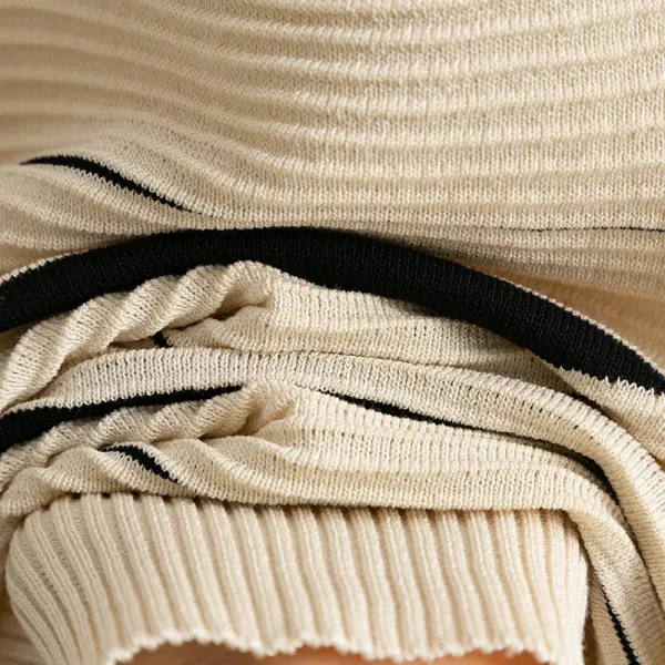 Design Knit Top with Wavy Stripe Pattern and Wide-Leg Pants Set Black - 14