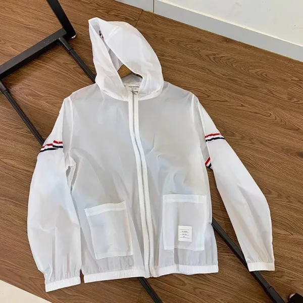 Thom Browne Windbreaker Navy Blue with Red-White-Blue Stripe Sleeve Detail Outerwear - 15