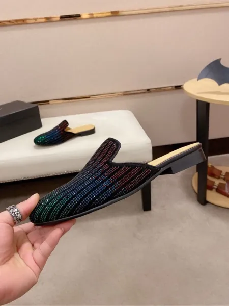 Christian Louboutin Strass-Embellished Black Mule Loafers - 8