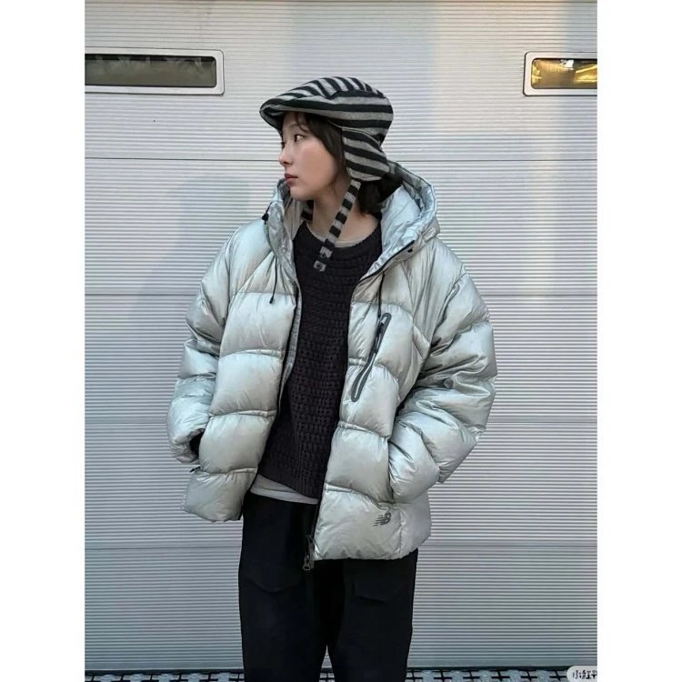 New Balance Puffer Jacket Silver Metallic Oversized