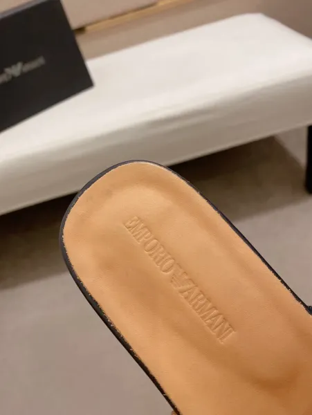 Giorgio Armani Eagle Logo Black Leather Mule Slippers - 7