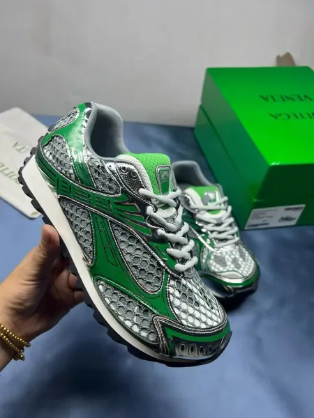 Bottega Veneta BV Sport Green Silver Mesh Sneakers Chunky Sneakers - 1