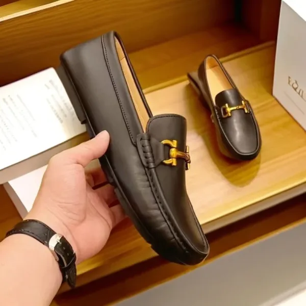 Design Horsebit Loafer Black Leather Slip-On Shoes - 5