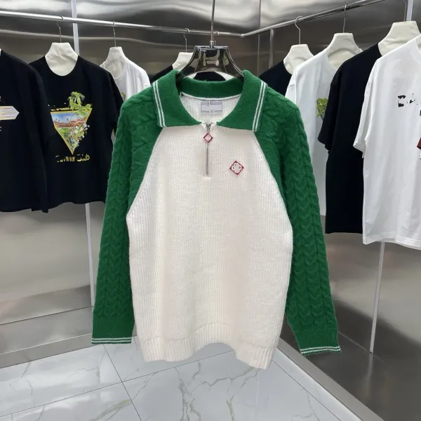 Design Knit Sweater with Green Logo Pattern White - 21