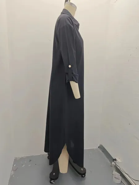 Design Linen Shirt Dress Light Blue Casual-Dress - 11
