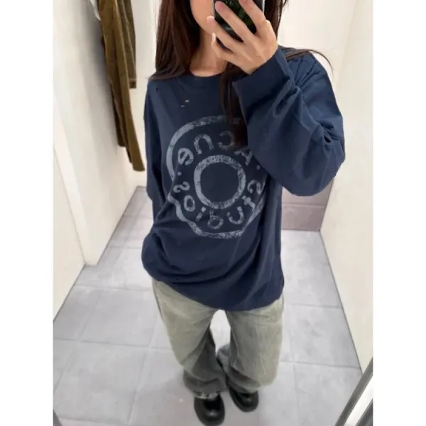 Acne Studios Distressed Logo Print Long-Sleeve T-Shirt Navy - 10