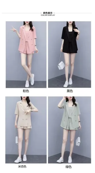 Design Pink Three-Piece Set with Blazer, Tank Top and Shorts - 12