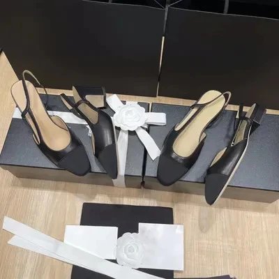 Chanel Square-Toe Slingback Flats Black Heels