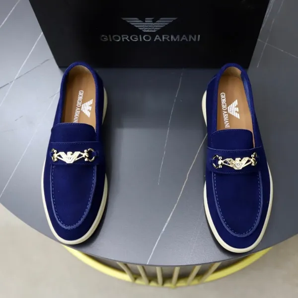 Giorgio Armani Loafer in Navy Suede with Eagle Buckle - 1