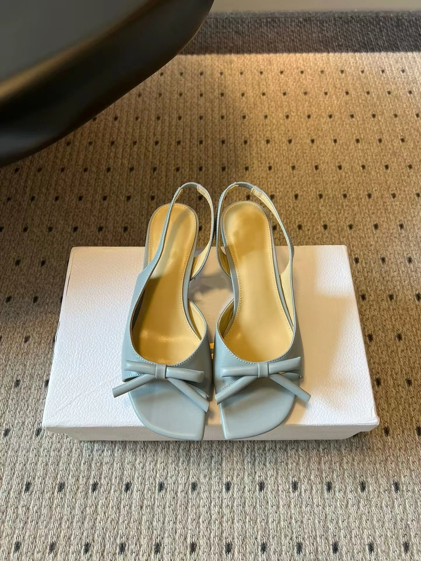 Design Bow-Embellished Slingback Mules in Pale Blue Sandals