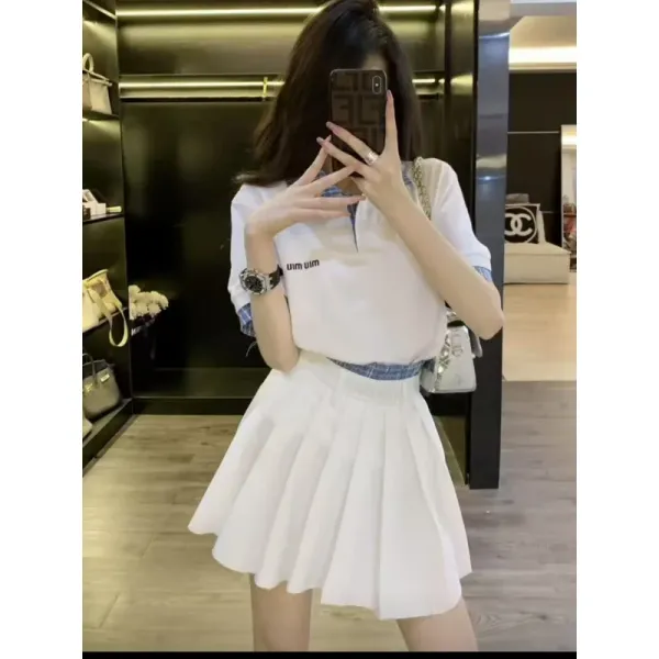 Design UIM UIM White Polo Shirt with Pleated Skirt Set Sets - 1