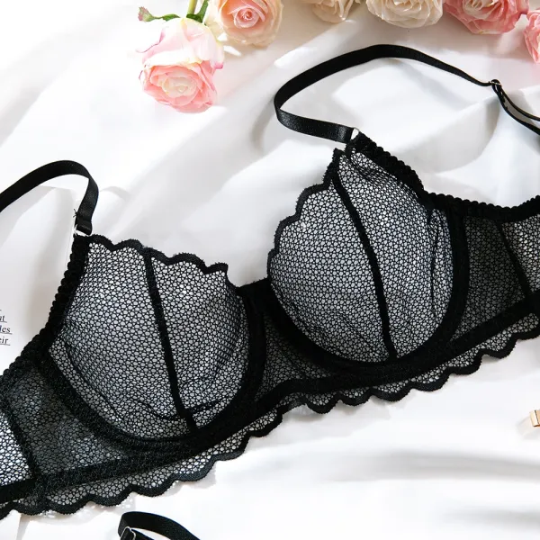 Design Maison de Reefur Black Mesh Lace Bra and Thong Set Underwear - 33
