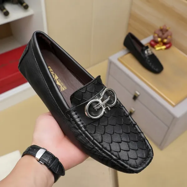 Salvatore Ferragamo Gancini Loafer Black Python-Embossed Leather Loafers - 1