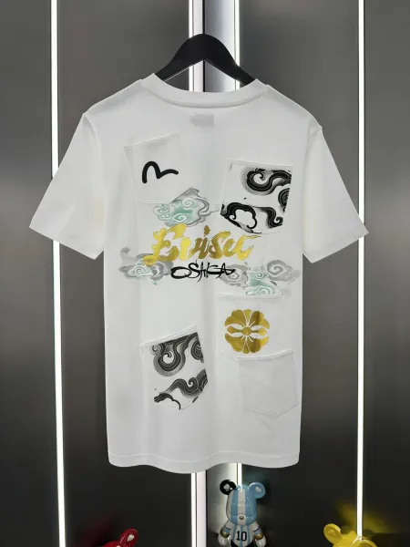 Evisu Cloud Motif Embroidered Pocket T-Shirt White - 1