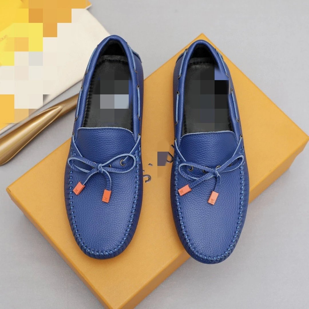Louis Vuitton Mocassin Loafers Blue Leather with Orange Tips Loafers
