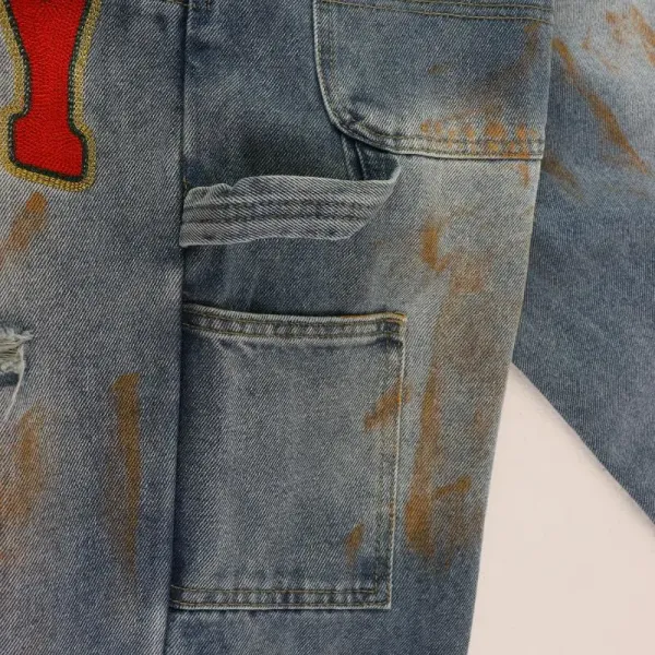 Design Valley Embroidered Distressed Black Workwear Jeans - 3