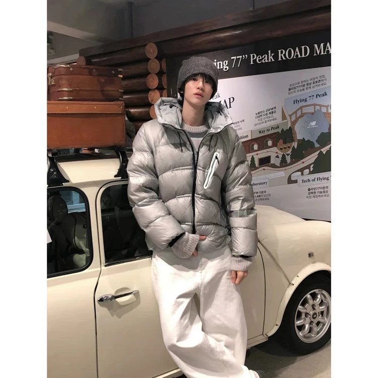New Balance Puffer Jacket Silver Metallic Oversized