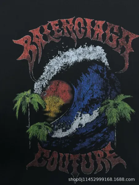 Balenciaga Surf Wave Graphic T-Shirt Black - 6