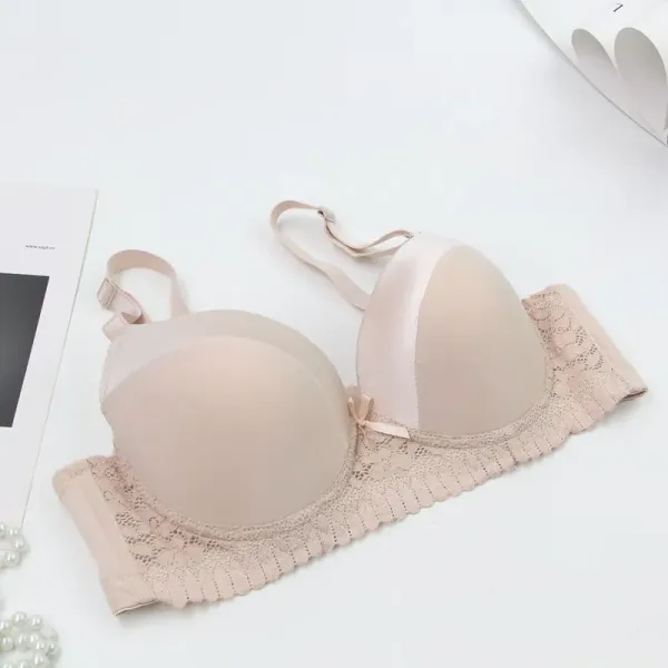 Design Lace Trim Satin Underwire Bra in Dusty Rose Underwear - 24