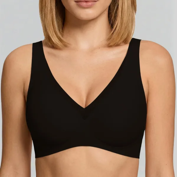 Design Beige Seamless V-Neck Wireless Bra Underwear - 11