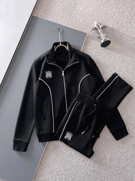 Design Track Suit Set Black with White Piping and Embroidered Logo Tracksuit - 1