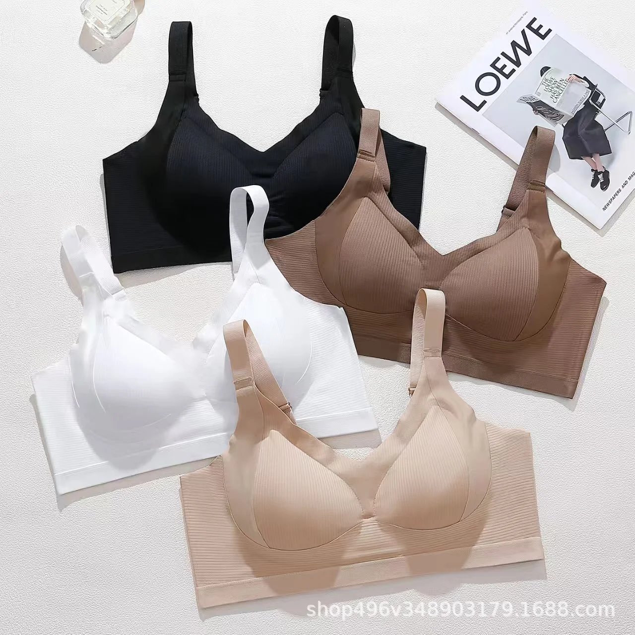 Design Seamless Ribbed Nude Wireless Bralette Underwear - 11