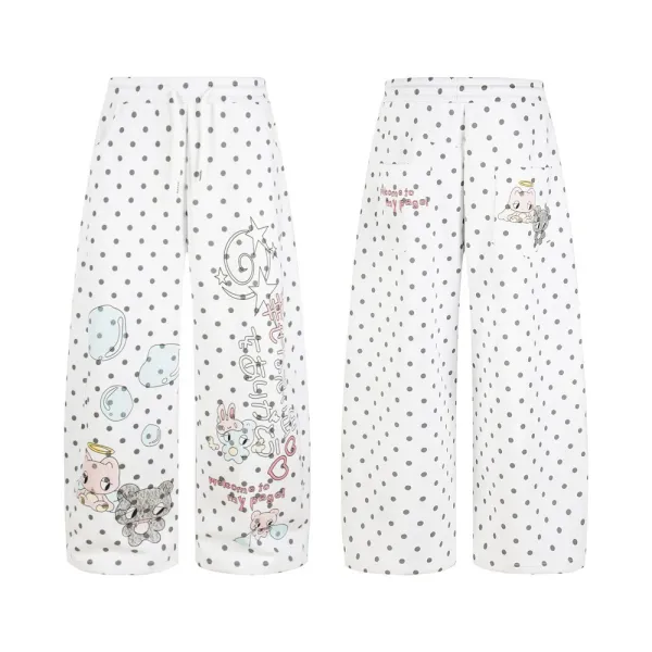 Design Polka Dot Cartoon Print Wide-Leg Sweatpants White - 2