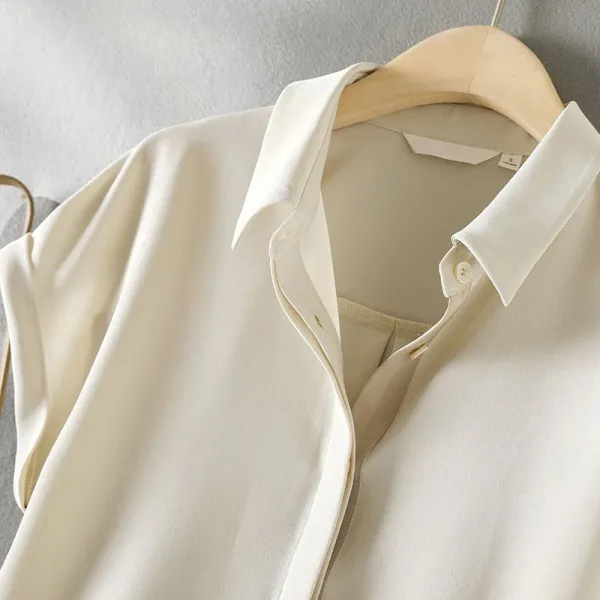 Design Silk-Like Shirt and Wide-Leg Pants Set Beige - 7