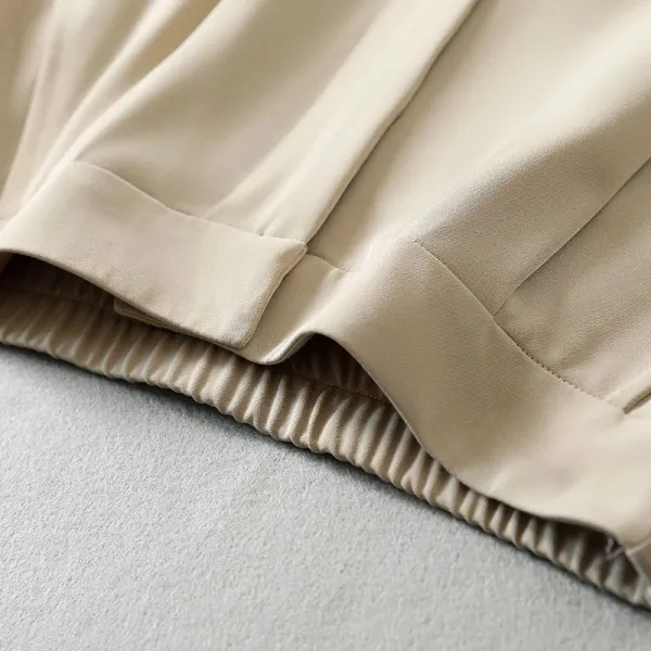 Design Silk-Like Shirt and Wide-Leg Pants Set Beige - 8