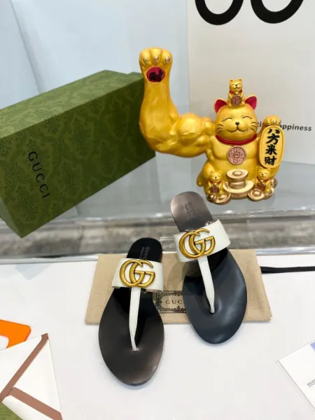 Gucci Horsebit Thong Sandals Black and Tan Leather Sandals - 21