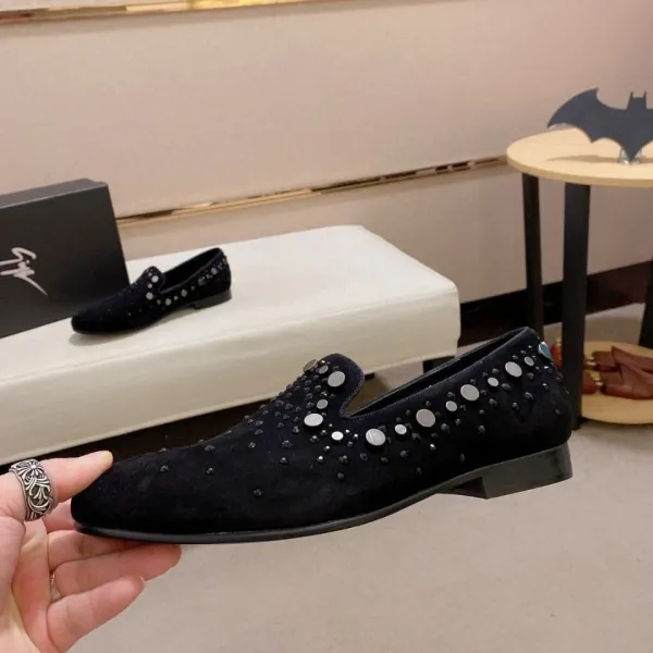 Design Giuseppe Zanotti Studded Velvet Loafers Black Loafers - 1