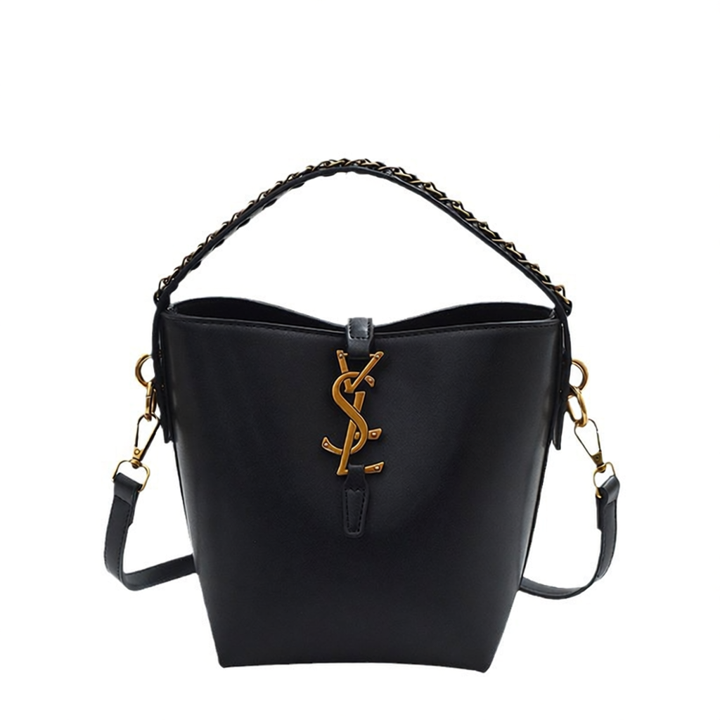 Saint Laurent Medium Black Leather Chain Handle Bucket Bag