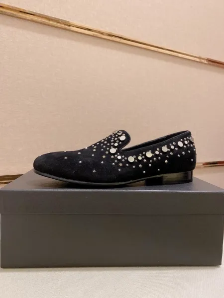 Design Embellished Suede Loafer Black with Turquoise and Silver Studs - 11