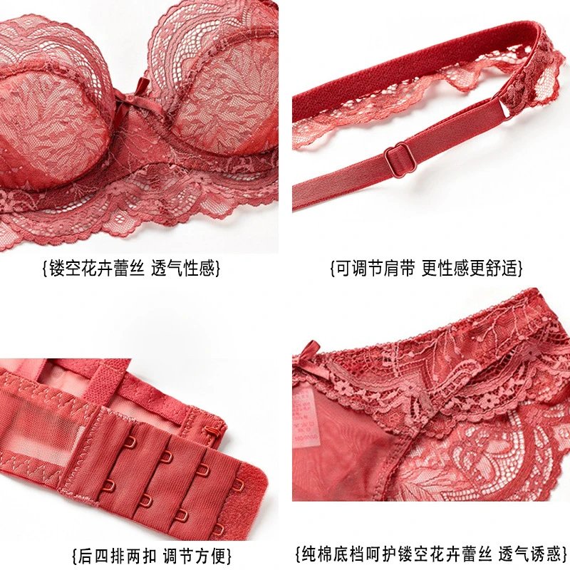 Lace Bra Set Red White Floral Embroidery Lingerie
