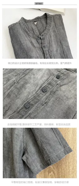 Design Henley Shirt Gray Linen-Blend Top - 8