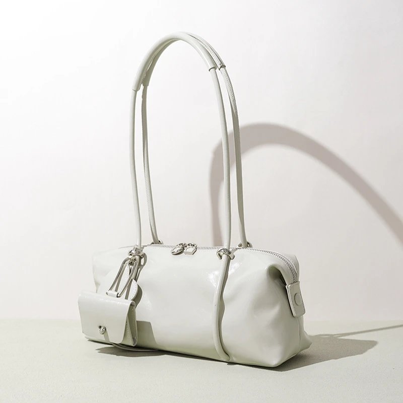 Light Blue Patent Leather Bowler Bag Minimalist Design