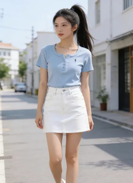 Fred Perry Henley Ribbed Knit T-Shirt Light Blue Tops Polo - 9