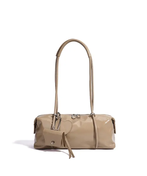 Design Mini Boston Bag in Off-White Patent Leather Handbag - 21