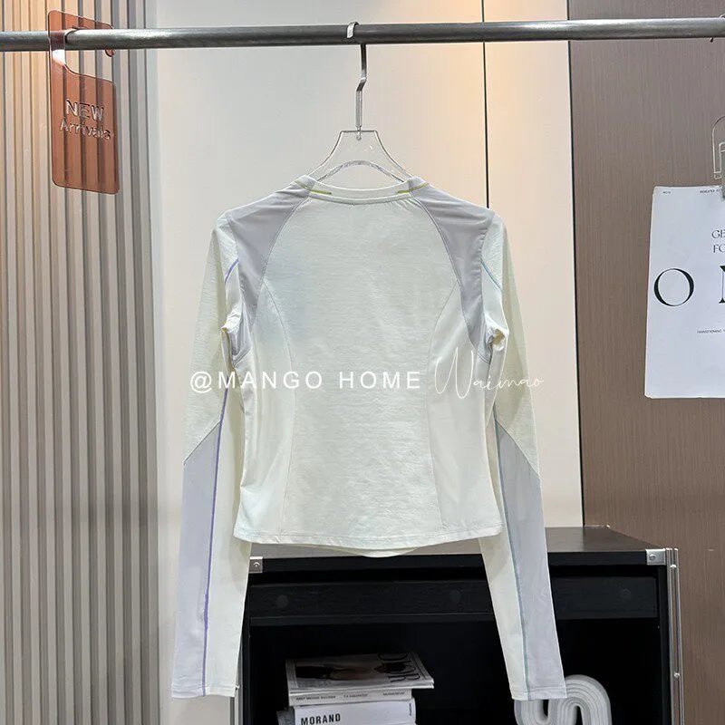 Design Long-Sleeve Performance Top White with Gray Panels Activewear - 13