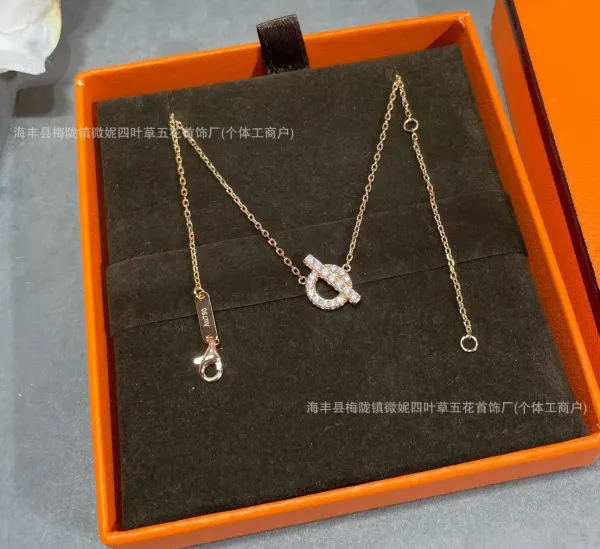 Hermès T Bar Diamond Pendant Necklace Rose Gold Jewelry - 1