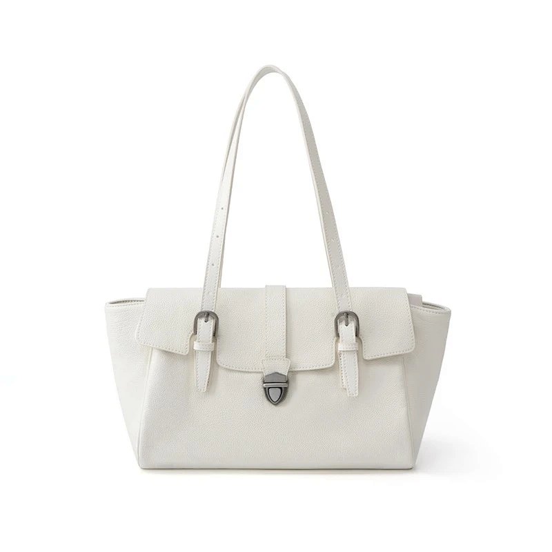 Structured Flap Closure White Handbag