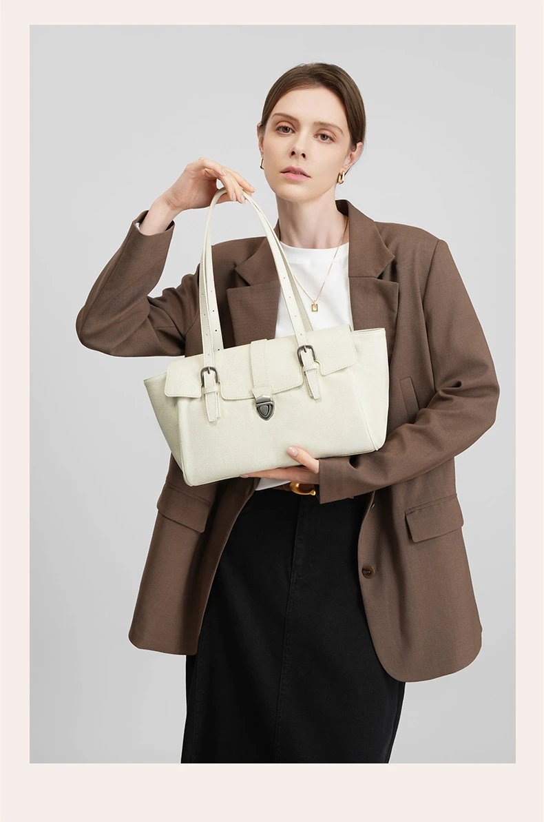 Design Structured Flap Closure White Handbag - 27