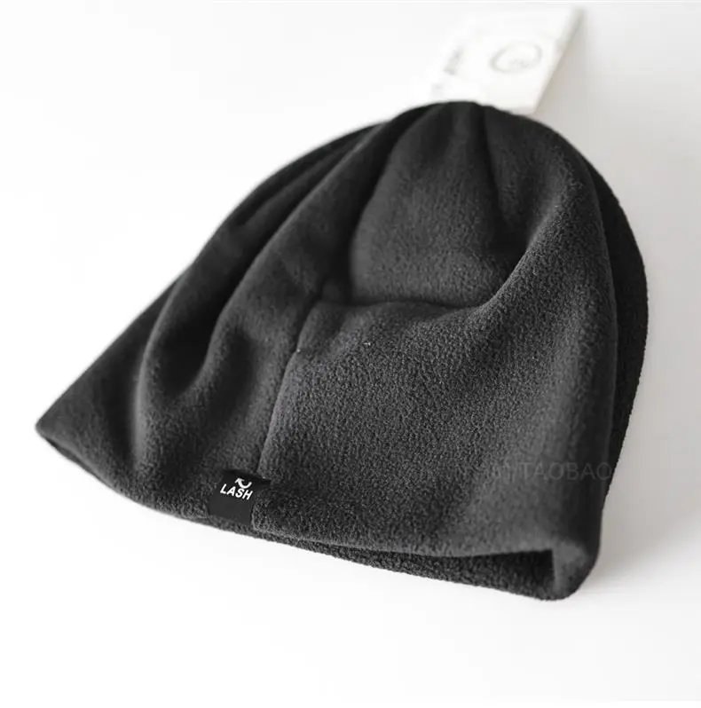 Design Fleece Beanie with Leather Eye Patch Detail Brown - 11