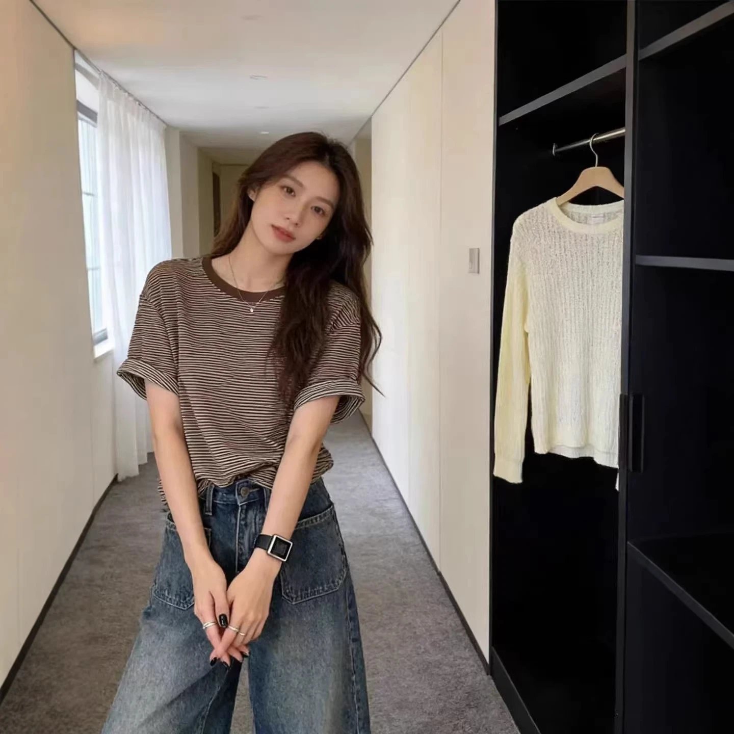 Striped Cotton T-Shirt Navy White Casual Top