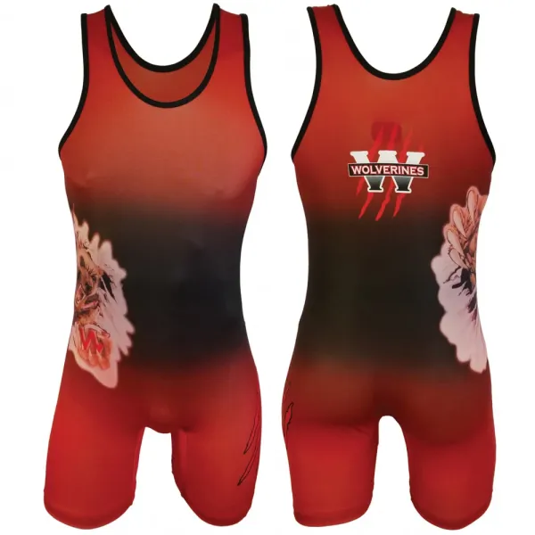 Design Wolverines Custom Wrestling Singlet Red Gradient Floral Print Activewear - 1