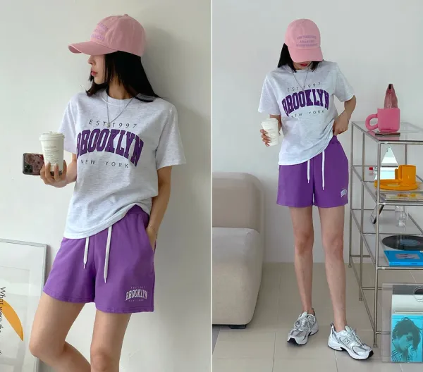 Design Brooklyn EST 1997 Arch Logo T-Shirt and Shorts Set Orange Sets - 4