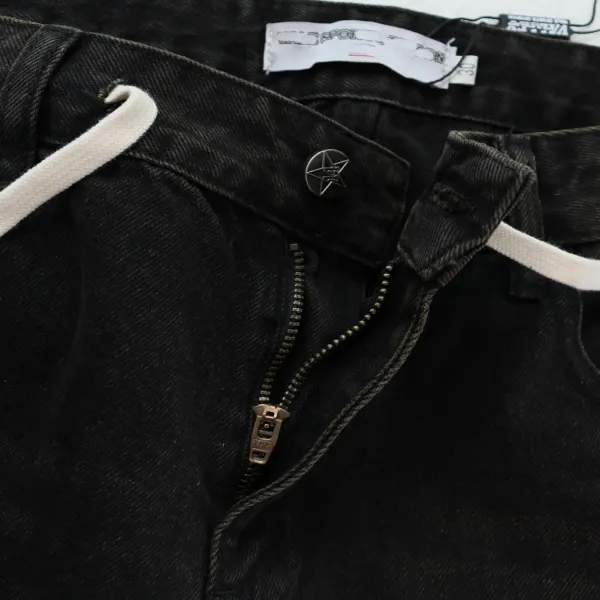 Design 8700 Washed Denim Shorts with Rivets and Camo Hem - 7