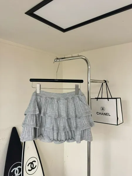 Design YOMO Tiered Knit Ruffle Skirt White Skirt - 17