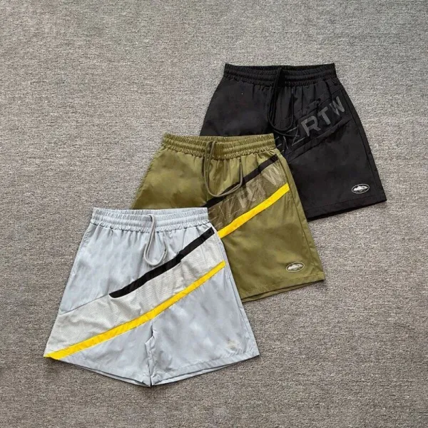 Design Mesh Panel Track Shorts Gray with Yellow and Black Stripe - 9
