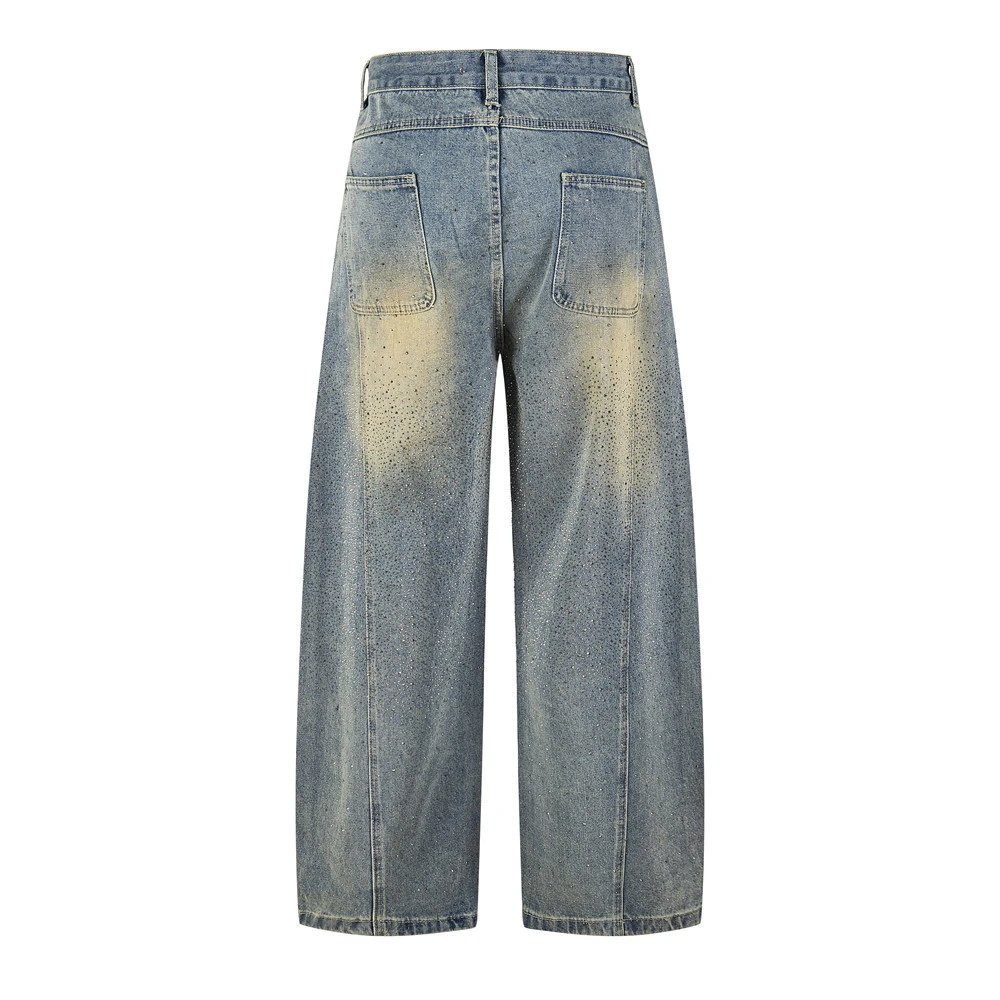 Distressed Wide Leg Blue Denim Jeans
